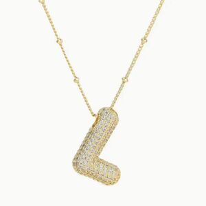 Golden Dainty Bubble Letter 26 A-Z Letter Necklace